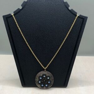 Abalone shell bejeweled sparkling pendant on Betsey Johnson chain necklace boho